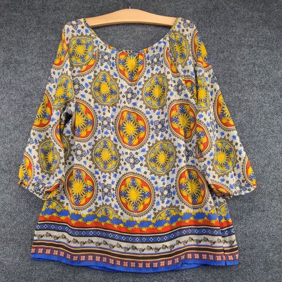 Charter Club Women's Tunic Top Blouse Multi Plus Size 1X Geometric Tie Neck - Picture 7 of 13
